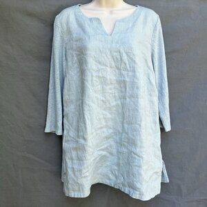 J JILL Love Linen Tunic Top Medium Seafoam Green Lagonlook Knit Back Breezy